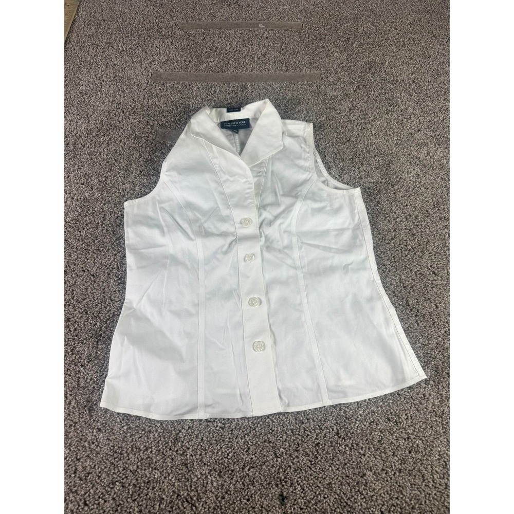 Jones New York Non-Iron Button Down Shirt Women's White Sleeveless Petite - 4P
